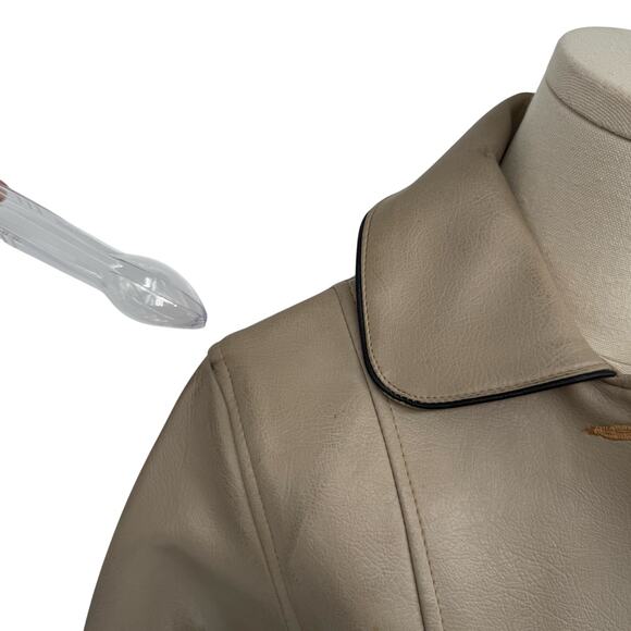 Vintage 1970s Dynahyde Faux Leather Jacket Cropped Boxy Contrast Trim Women's 10 - Picture 13 of 16